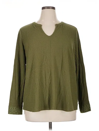 Pre-owned Canyon Retreat Long Sleeve Top Green V Neck Tops