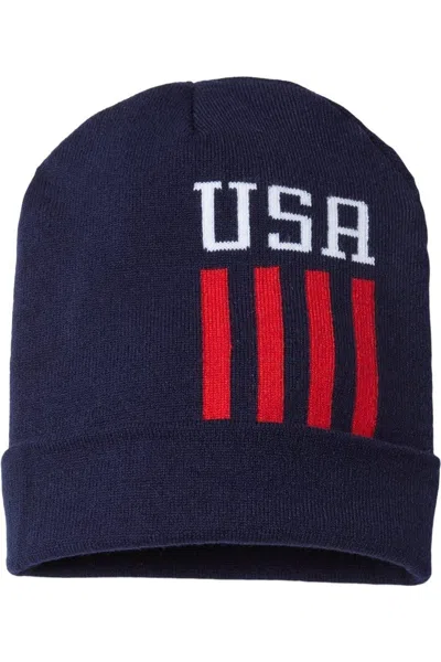 Cap America Usa-made Patriotic Cuffed Beanie In Blue