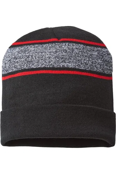 Cap America Usa-made Variegated Striped Cuffed Beanie In Black