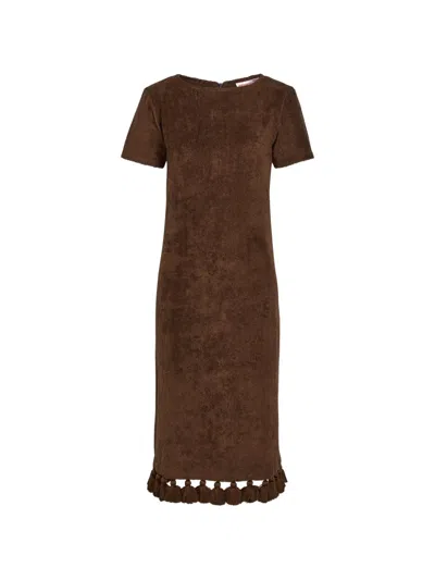 Cap D’antibes Manche Tassel-trim Midi Dress In Brown