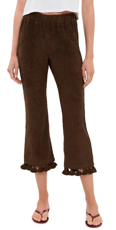 Cap D’antibes Cropped Flared Tasseled Cotton-terry Pants In Brown