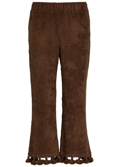 Cap D’antibes Cap D'antibes Morgane Tasseled-hem Straight-leg Terry Trousers In Brown