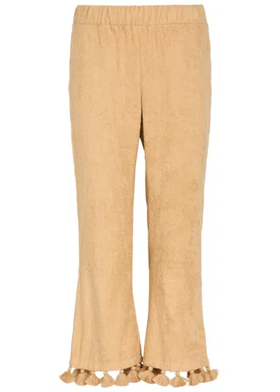 Cap D’antibes Cap D'antibes Morgane Tasseled-hem Straight-leg Terry Trousers In Sand