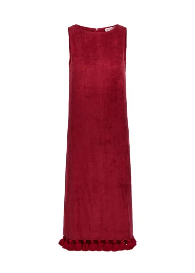Cap D’antibes Cap D'antibes Robe Longue Aurelia Tassel-embellished Terry Midi Dress In Burgundy