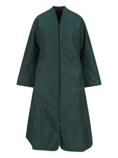 Cap Middle Zip-up Coat In Green