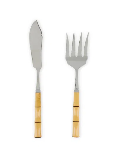 Capdeco Byblos Bamboo Fish Servers (set Of Two) In Brown