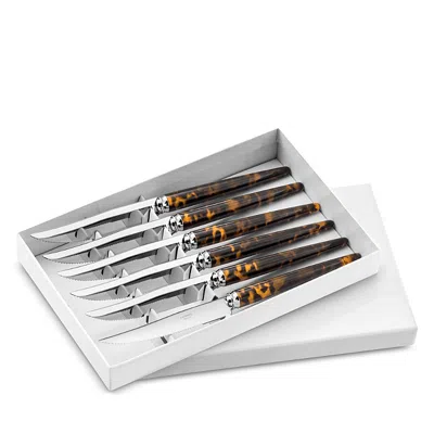 Capdeco Tang Tortoise Handle Steak Knives, Set Of 6 In Brown