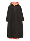 Cape Concept Hooded Drawstring Coat In Black