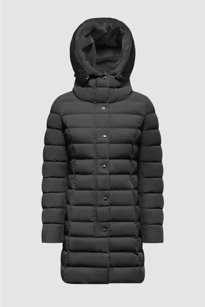 Cape Horn Eco Fur Feather Puffer Jacket In Black