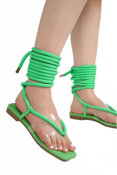 Cape Robbin Women's Amorlyn Rope Tie Sandals In Lime In Green