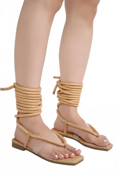 Cape Robbin Women's Amorlyn Rope Tie Sandals In Taupe In Neutral