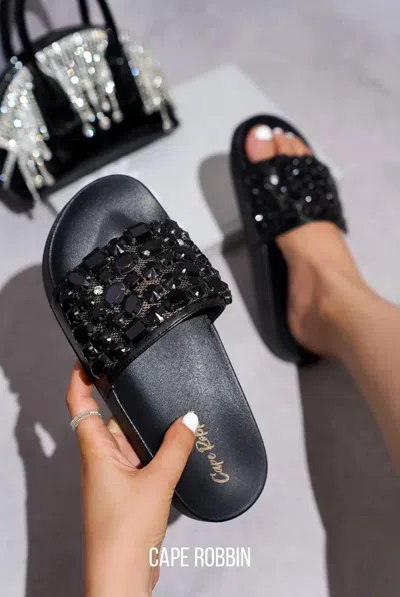 Cape Robbin Women's Boho Flat Studded Rhinestone Sandal In Black