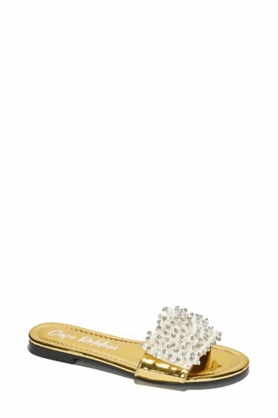 Cape Robbin Women's Fara Pearl Studded Flat Sandal In Gold
