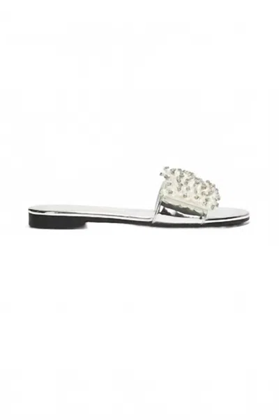 Cape Robbin Women's Fara Pearl Studded Flat Sandal In Silver