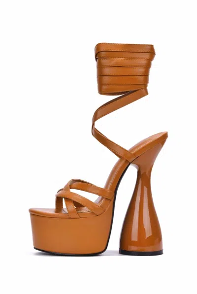 Cape Robbin Women's Julee Tie Up Platform Thick Heel In Tan In Brown