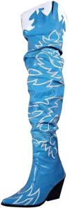 Cape Robbin Women's Kelsey Rock Star Western Thigh Boot In Blue Stitch In Blue