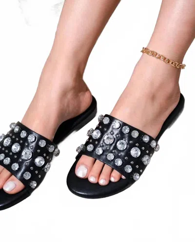 Cape Robbin Women's Klon Rhinestone Studded Flat Sandals In Black