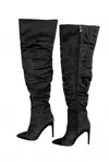 Cape Robbin Women's Satin Stiletto Heels Over The Knee Boots In Black In Black
