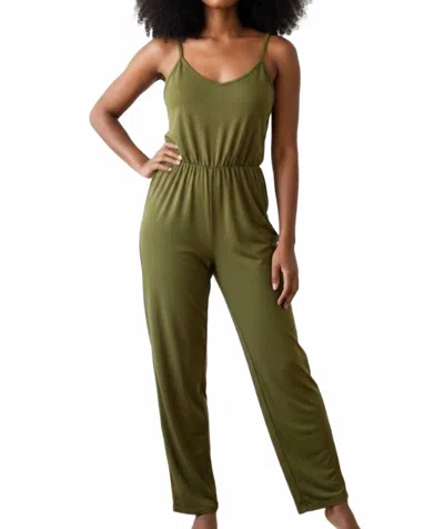 Capella V-neck Sleeveless Jumpsuit In Olive Green