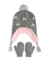 Capelli Girls' 3d Satin Bows Earflap Hat & Mittens Set - Little Kid In Gray