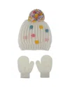 Capelli Girls' All Over Poms Iceland Pom Hat & Mitten Set - Baby In Warm Combo