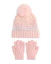 Capelli Girls' Birds Eye Heart Knit Cuff Beanie With Faux Fur Pom & Gloves Set - Little Kid, Big Kid