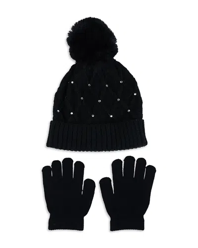 Capelli Girls' Diamond Knit Pom Hat & Magic Glove Set - Little Kid, Big Kid In Black