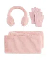 Capelli Girls' Lurex Faux Fur Earmuff, Scarf & Gloves Set In Pink