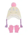 Capelli Girls' Unicorn Chenille Knit Earflap Hat With Faux Fur Pom & Gloves Set - Little Kid, Big Kid