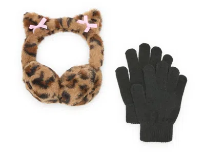 Capelli New York Kids'  3d Leopard Earmuff & Glove Set In Brown