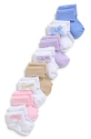 Capelli New York Assorted 8-pack Cuffed Crew Socks With Bows In Multi