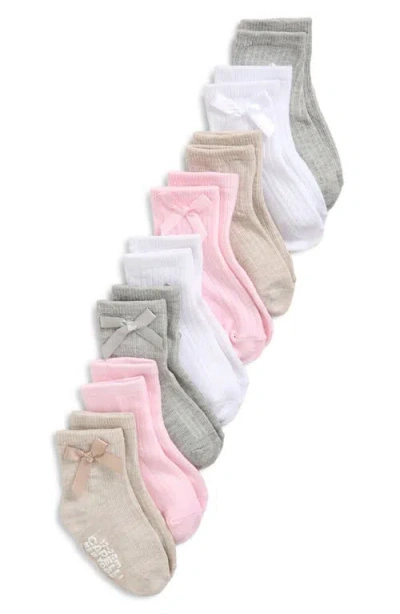Capelli New York Babies'  Assorted 8-pack Rib Grippy Crew Socks With Bows In Multi