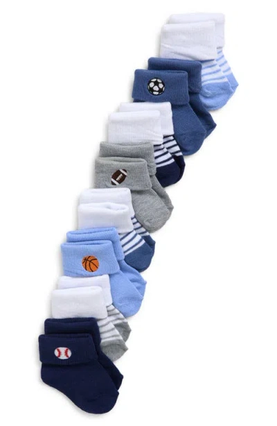 Capelli New York Kids'  Assorted 8-pack Sports Balls Cuffed Crew Socks In Blue