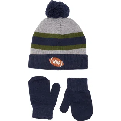 Capelli New York Babies'  Football Pom Beanie & Mittens Set In Multi