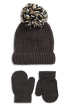 Capelli New York Fuzzy Yarn Beanie & Mittens Set In Black