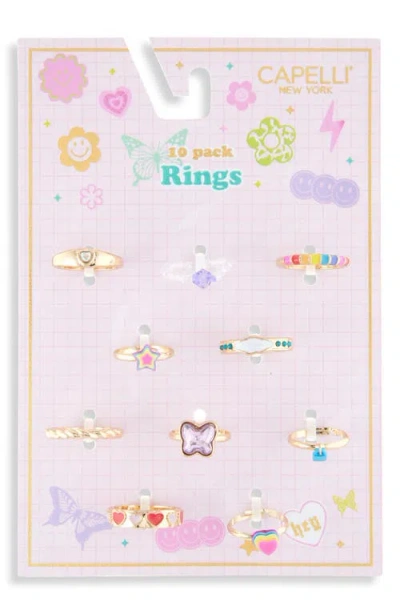 Capelli New York Kids' 10-pack Assorted Ring Set In Gold Multi