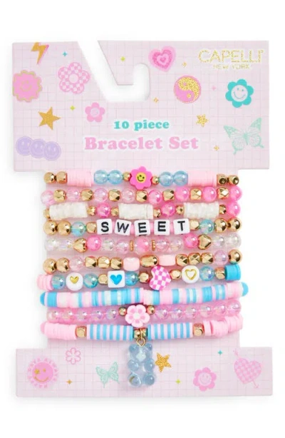 Capelli New York Kids' 10-pack Gummy Assorted Beaded Bracelets In Pink Multi