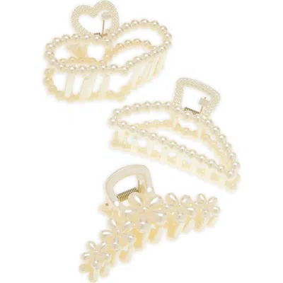 Capelli New York Kids' 3-pack Pearly Bead Hair Claw Clips In Ivory