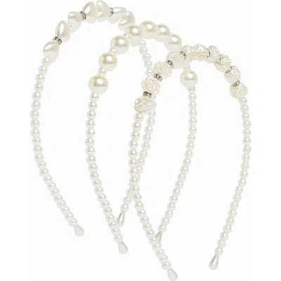 Capelli New York Kids' 3-pack Faux Pearl Headband Set In White