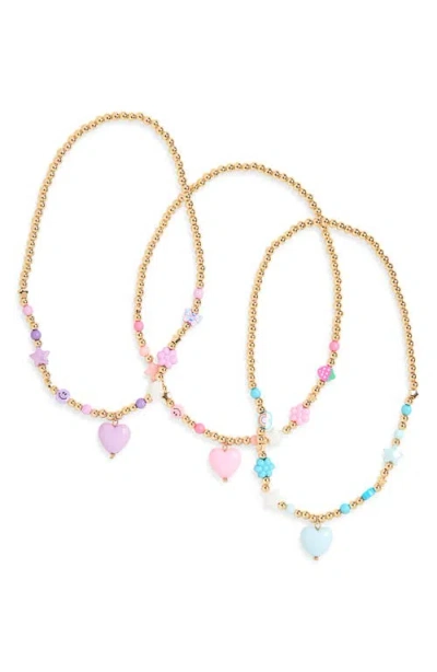 Capelli New York Kids' 3-piece Beaded Heart Pendant Necklace Set In Gold
