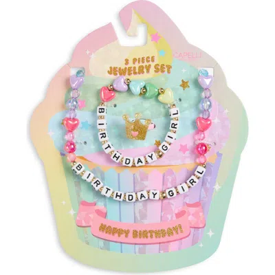 Capelli New York Kids' 3-piece Birthday Girl Ring, Bracelet & Necklace Set In Gold