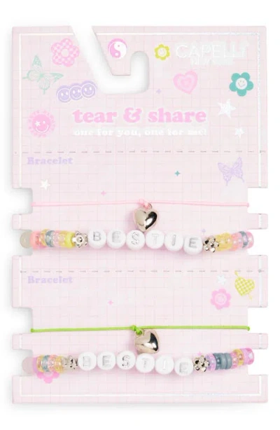 Capelli New York Kids' 4-pack Bestie Heart Bracelets In Gold Multi