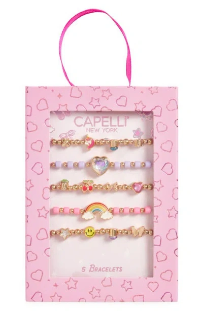 Capelli New York Kids' 5-pack Assorted Stretch Bracelet Boxed Set In Multi