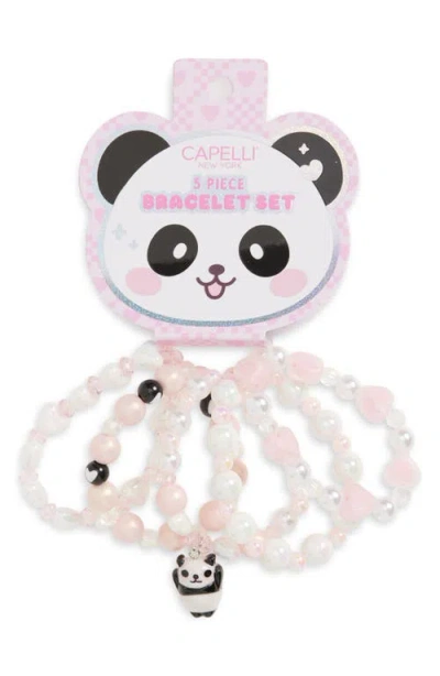 Capelli New York Kids' 5-piece Beaded Panda Bear Charm Bracelet Set In Gold