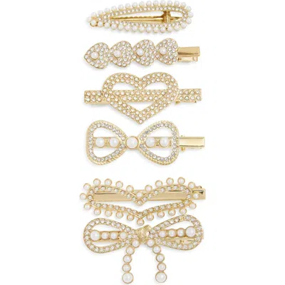 Capelli New York Kids' 6-pack Of Crystal & Faux Pearl Hair Clips In Gold