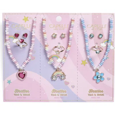 Capelli New York Kids' 9-piece Bff Earring, Ring & Necklace Set In Multi