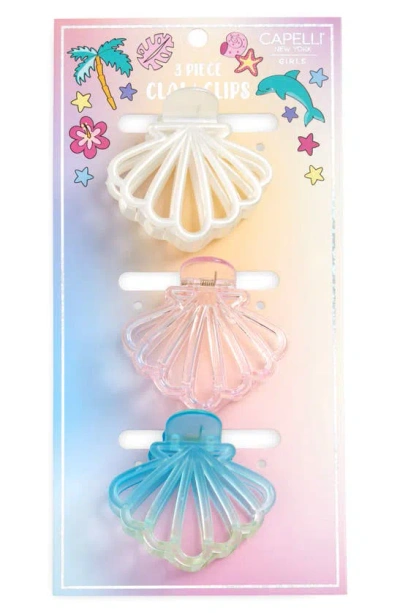 Capelli New York Kids' Assored 3-pack Seashell Jaw Hair Clips In Multi