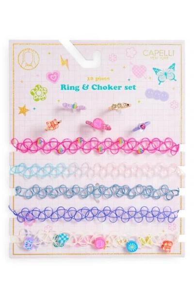 Capelli New York Kids' Assorted 10-pack Choker & Ring Set In Pink Multi
