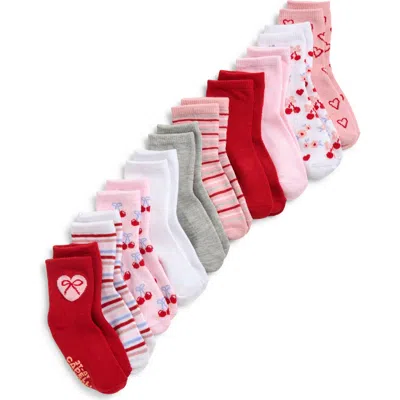 Capelli New York Kids' Assorted 10-pack Gripper Crew Socks In Red