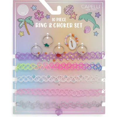 Capelli New York Kids' Assorted 10-pack Ring & Choker Necklace Set In Purple Multi